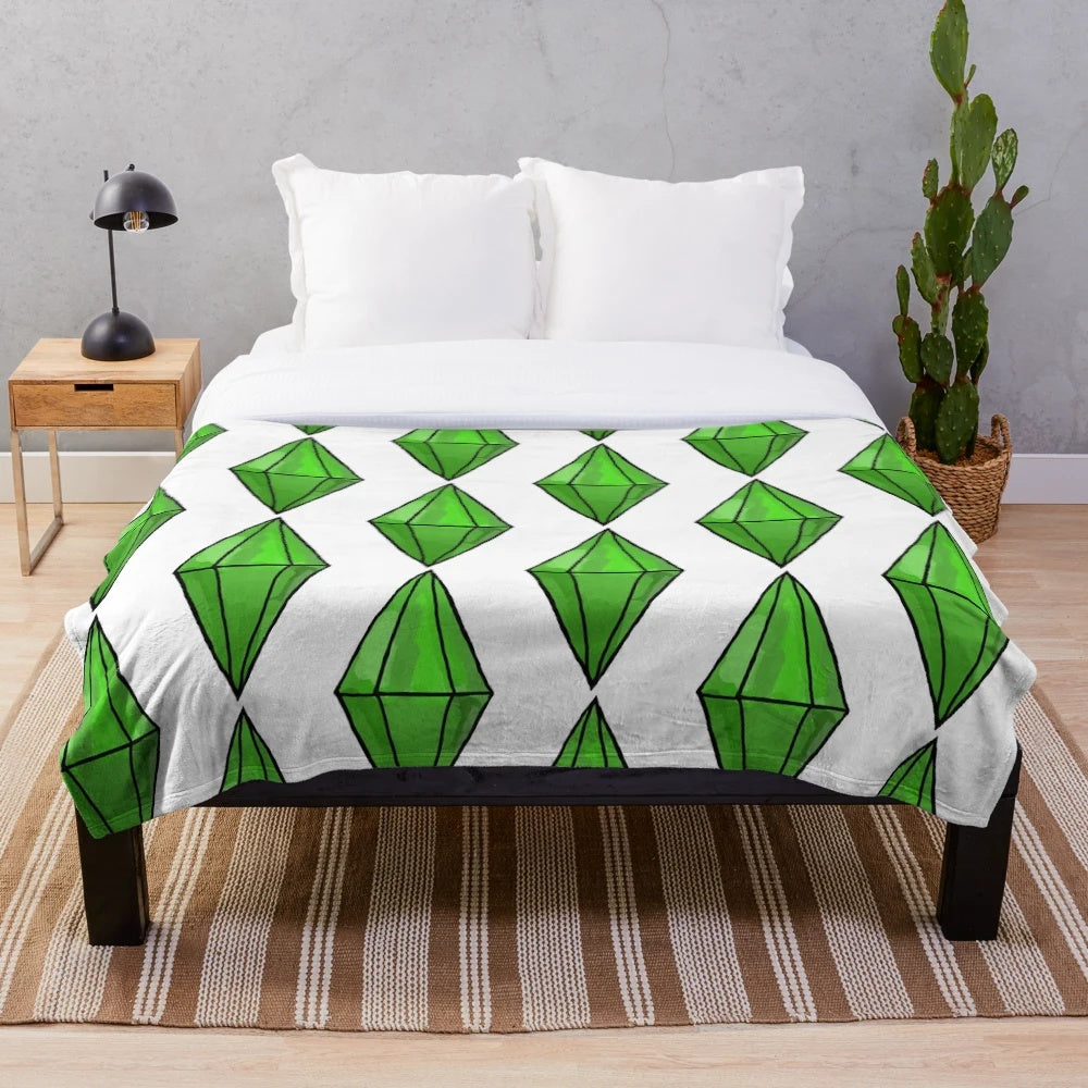 Oversized plush blanket with a giant plumbob design, ideal for Sims fans