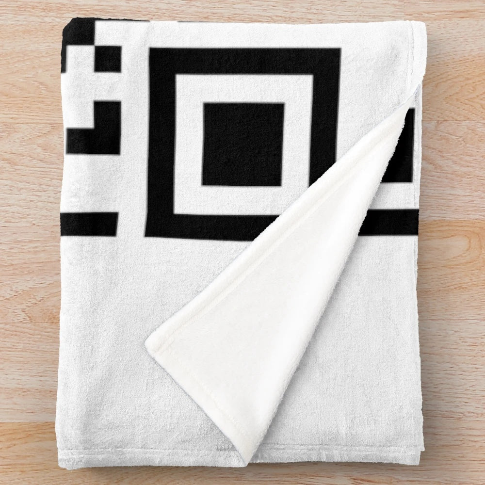 Oversized plush blanket featuring a large QR code design that links to the "Never Gonna Give You Up" music video by Rick Astley