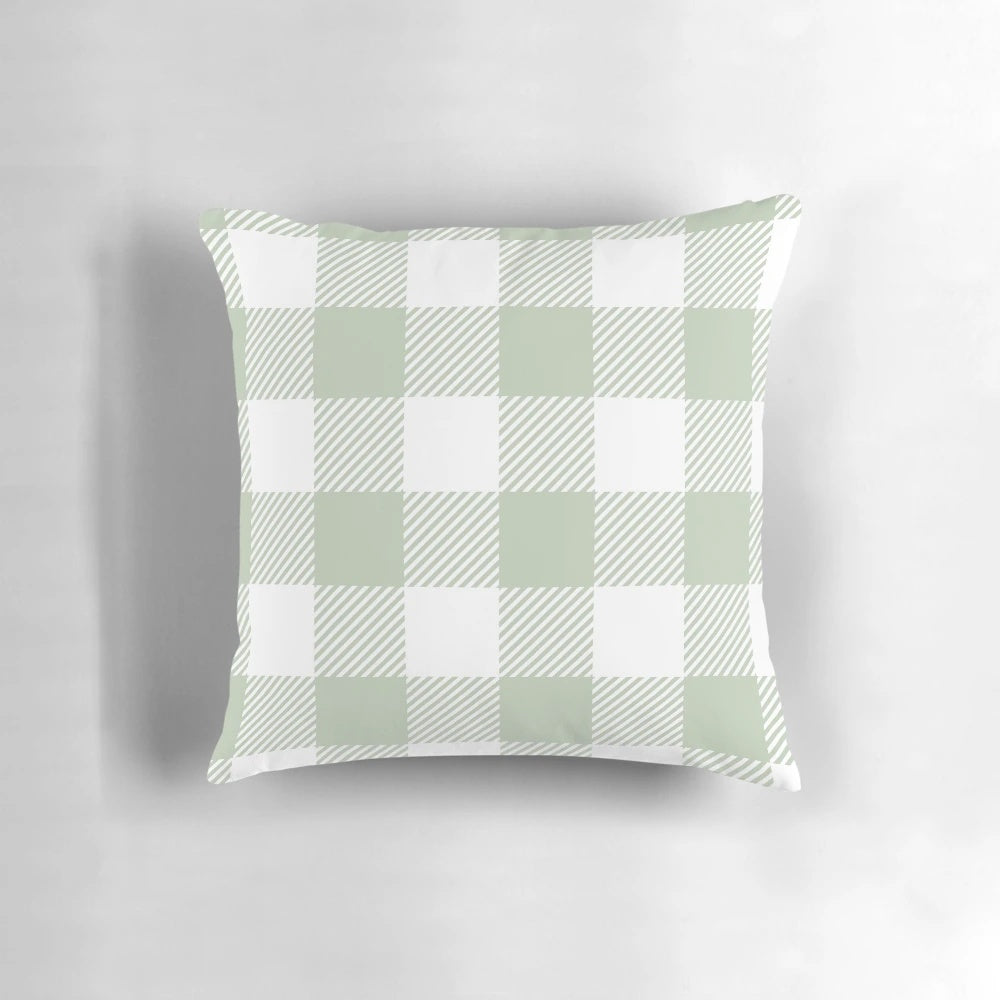 Sage green and white buffalo plaid pattern all over large, oversized pillow