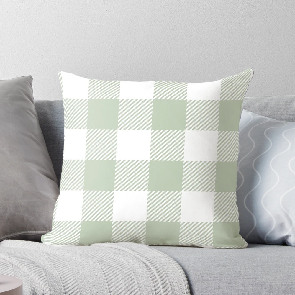 Sage green and white buffalo plaid pattern all over large, oversized pillow