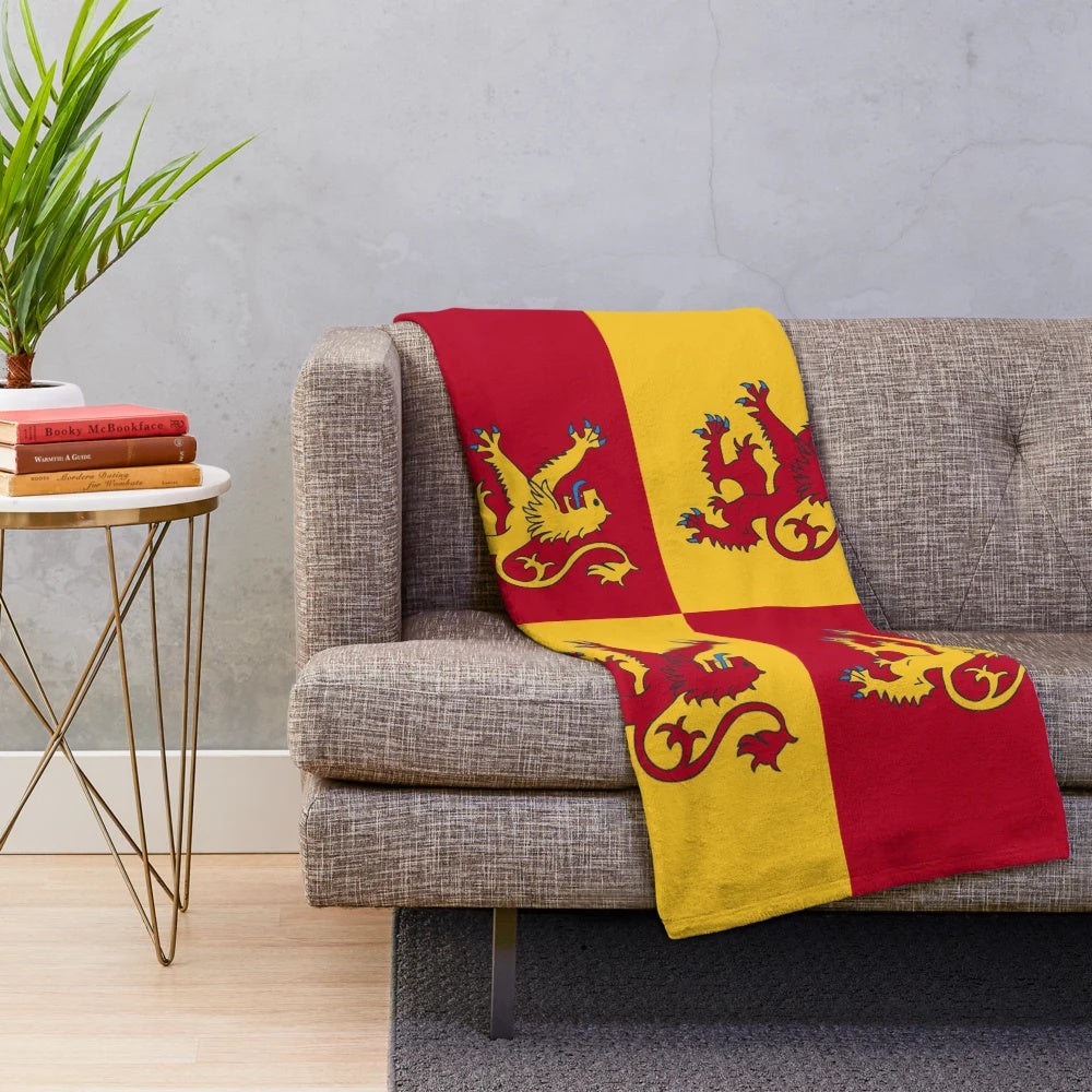 Owain Glyndwr inspired plush blanket with Welsh imagery