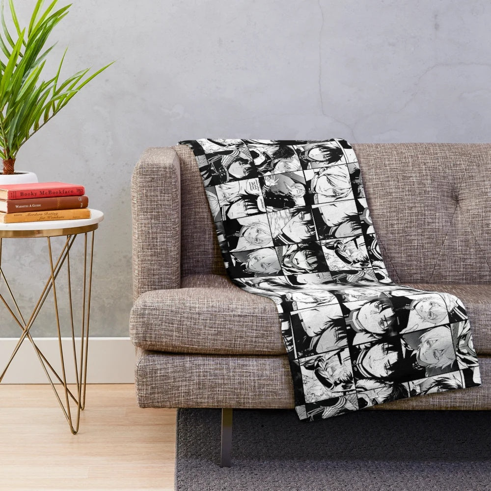 Owari no Seraph inspired plush blanket featuring a collage of characters Shinya Hiragi and Guren Ichinose