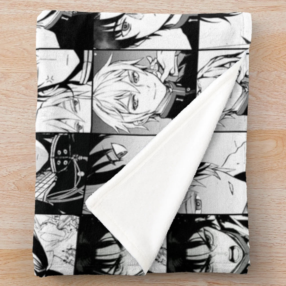 Owari no Seraph inspired plush blanket featuring a collage of characters Shinya Hiragi and Guren Ichinose