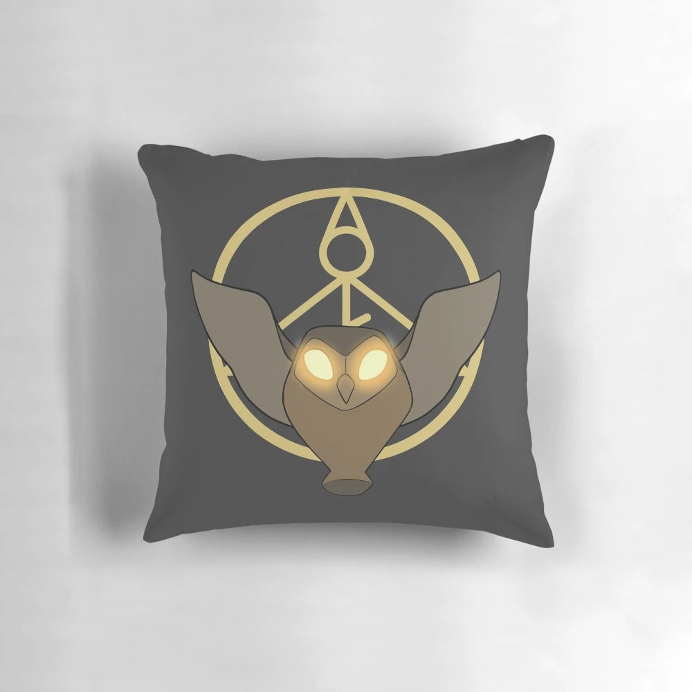 Owlbert The Owl House Light Glyph Pillow, a soft and decorative pillow featuring the beloved character Owlbert from the popular fantasy series.