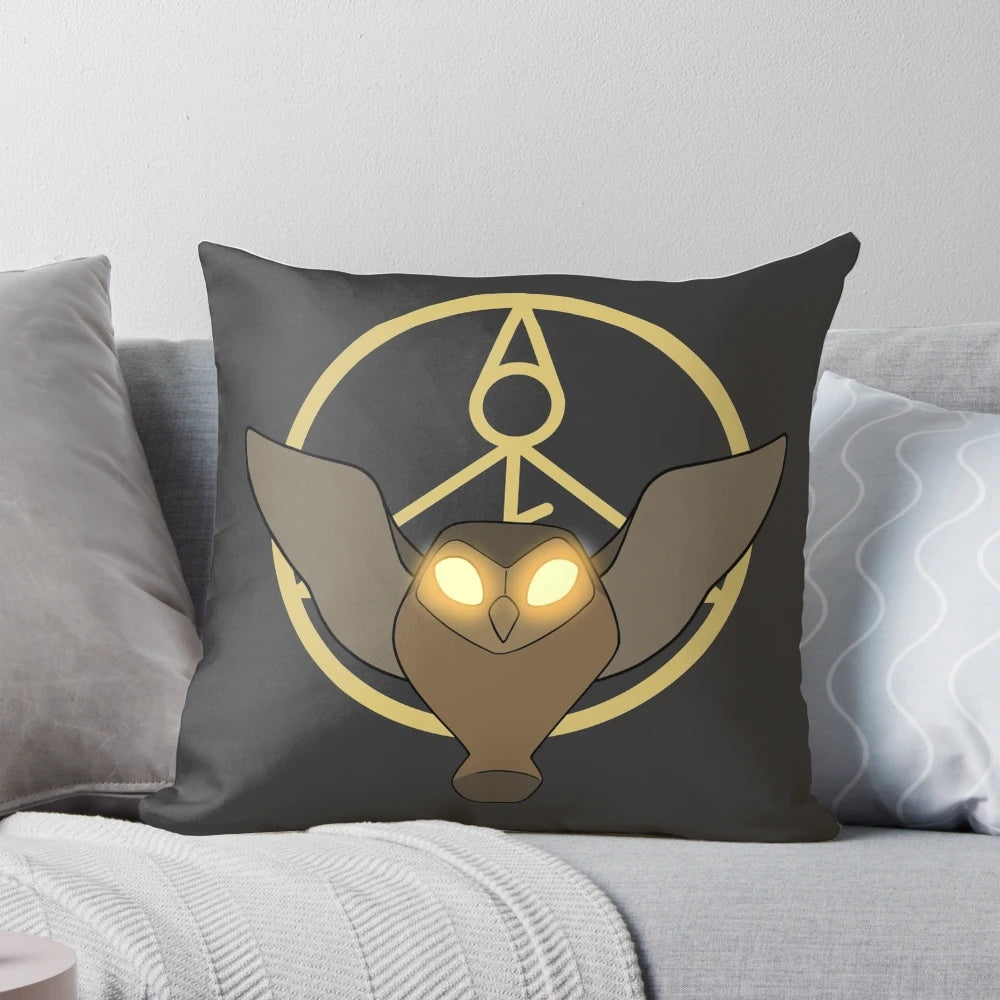 Owlbert The Owl House Light Glyph Pillow, a soft and decorative pillow featuring the beloved character Owlbert from the popular fantasy series.