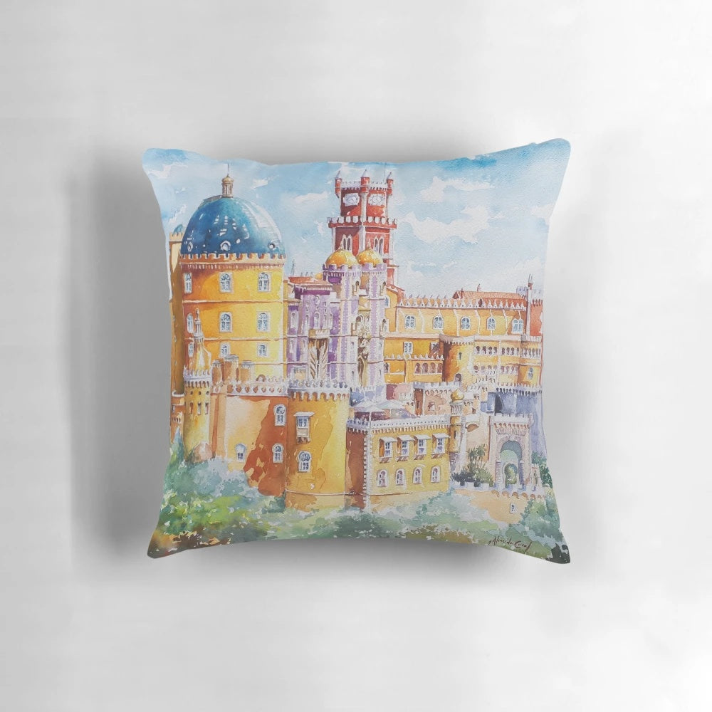 Palacio da Pena Sintra Portugal UNESCO Heritage Watercolor Painting Pillow