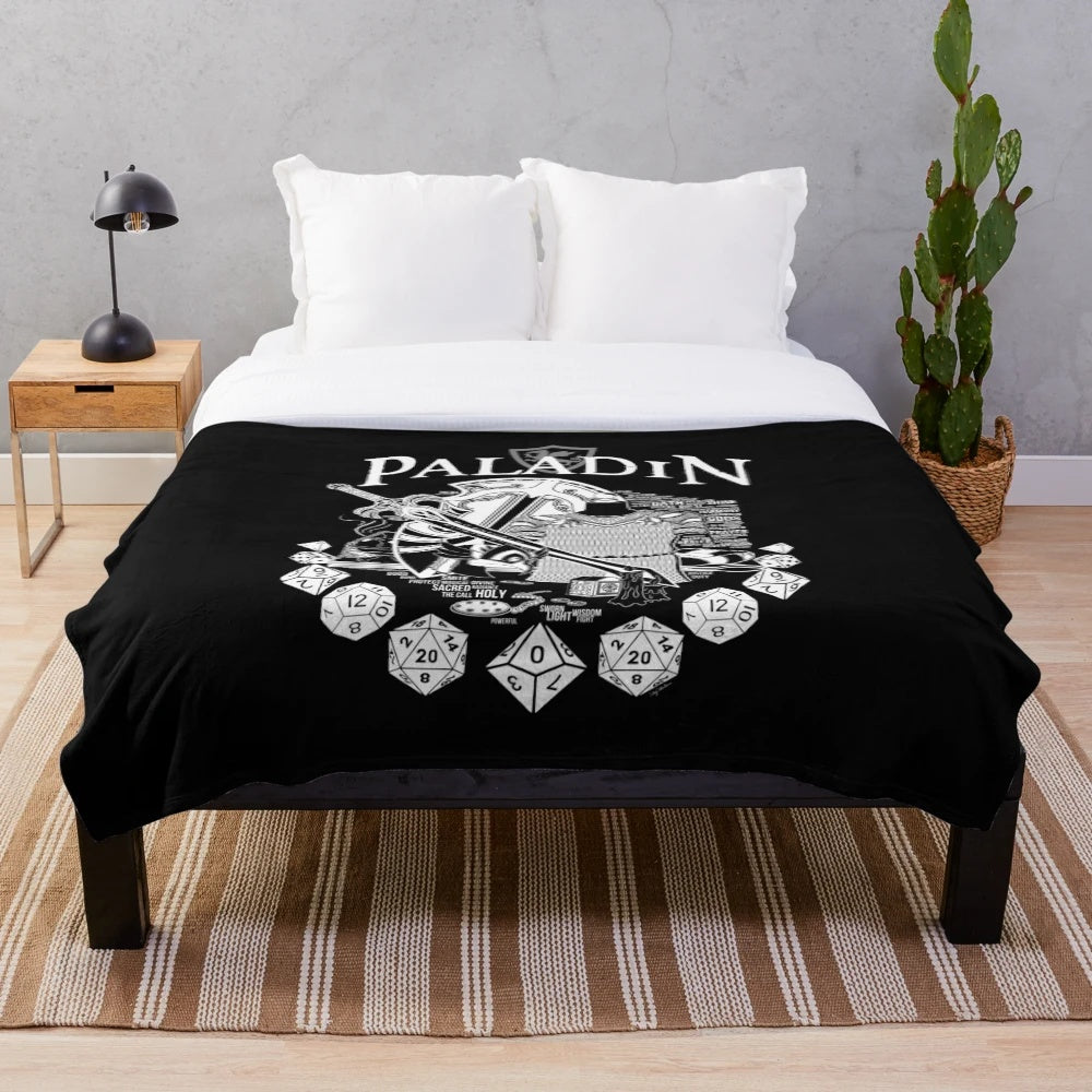 Paladin plush blanket with white text