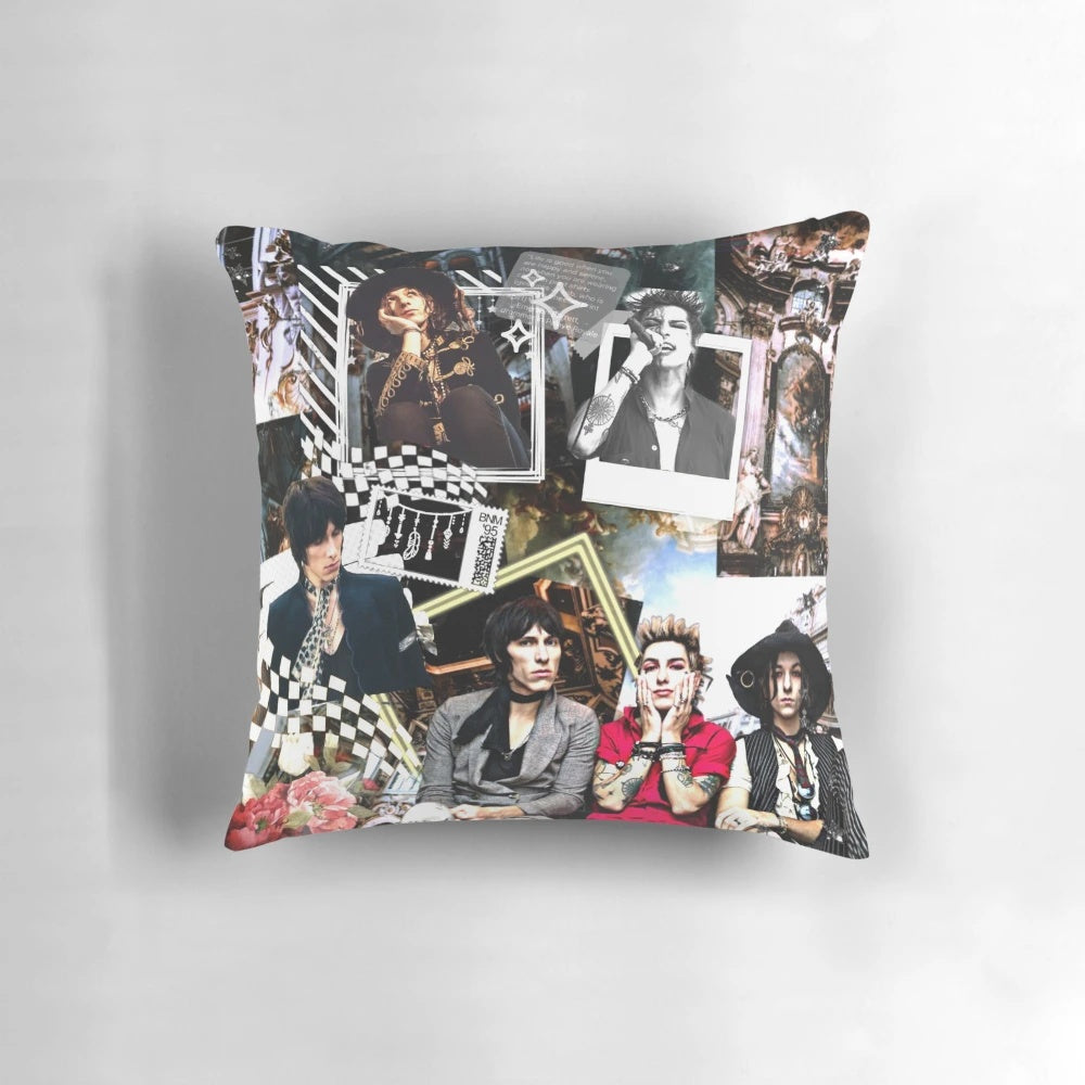 Palaye Royale inspired decorative mix-up pillow with the band's logo and colors
