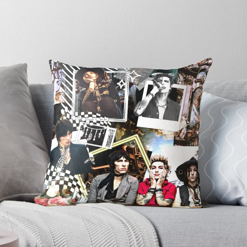 Palaye Royale inspired decorative mix-up pillow with the band's logo and colors