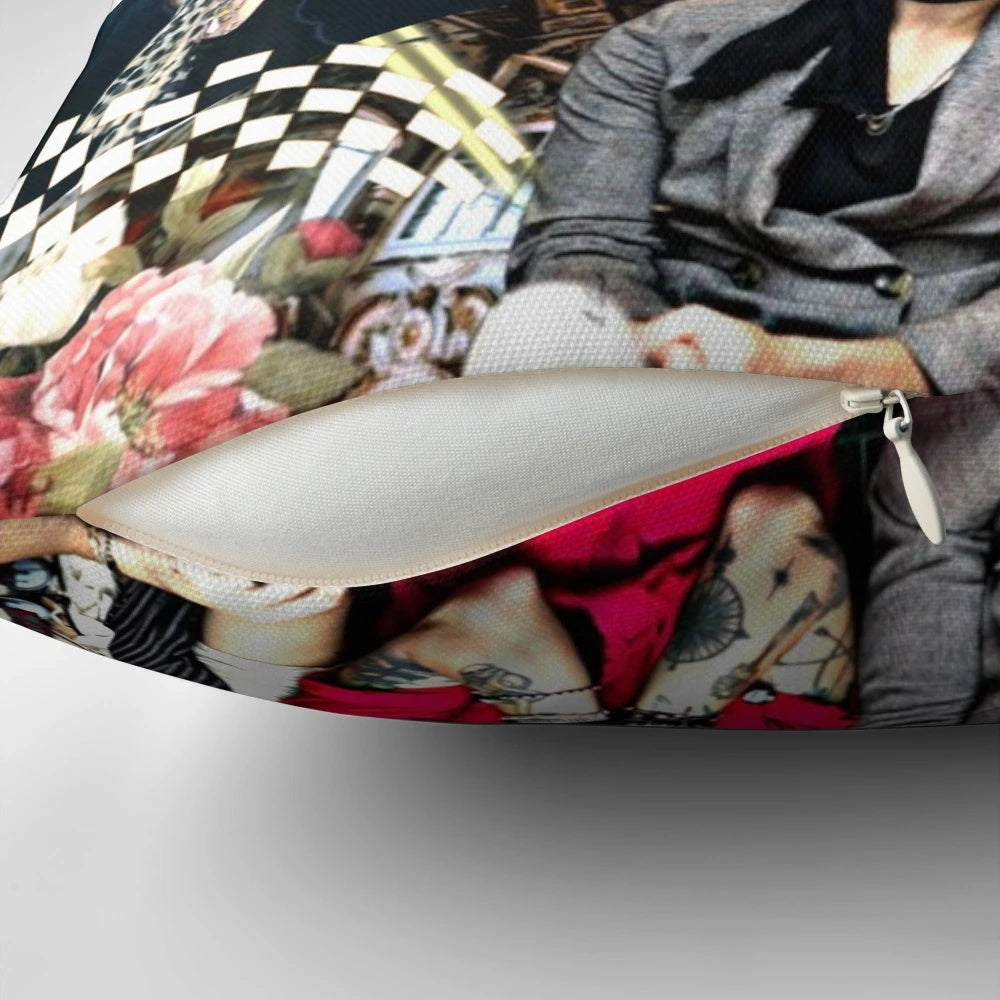 Palaye Royale inspired decorative mix-up pillow with the band's logo and colors