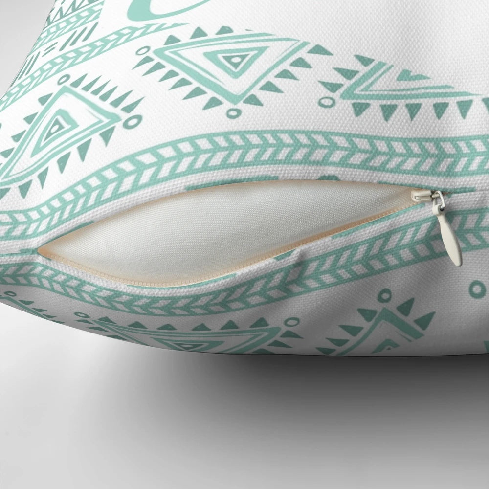 Pale Blue Tribal Pillow with "One More Chapter" text, perfect for avid readers and book enthusiasts.