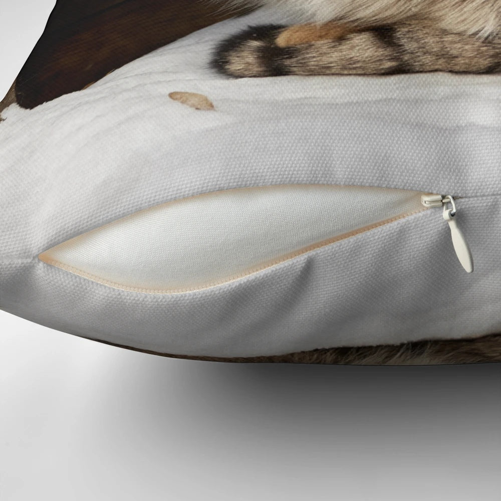 Pallas's cat (Otocolobus manul) relaxing on a sunny day, featured on a decorative throw pillow
