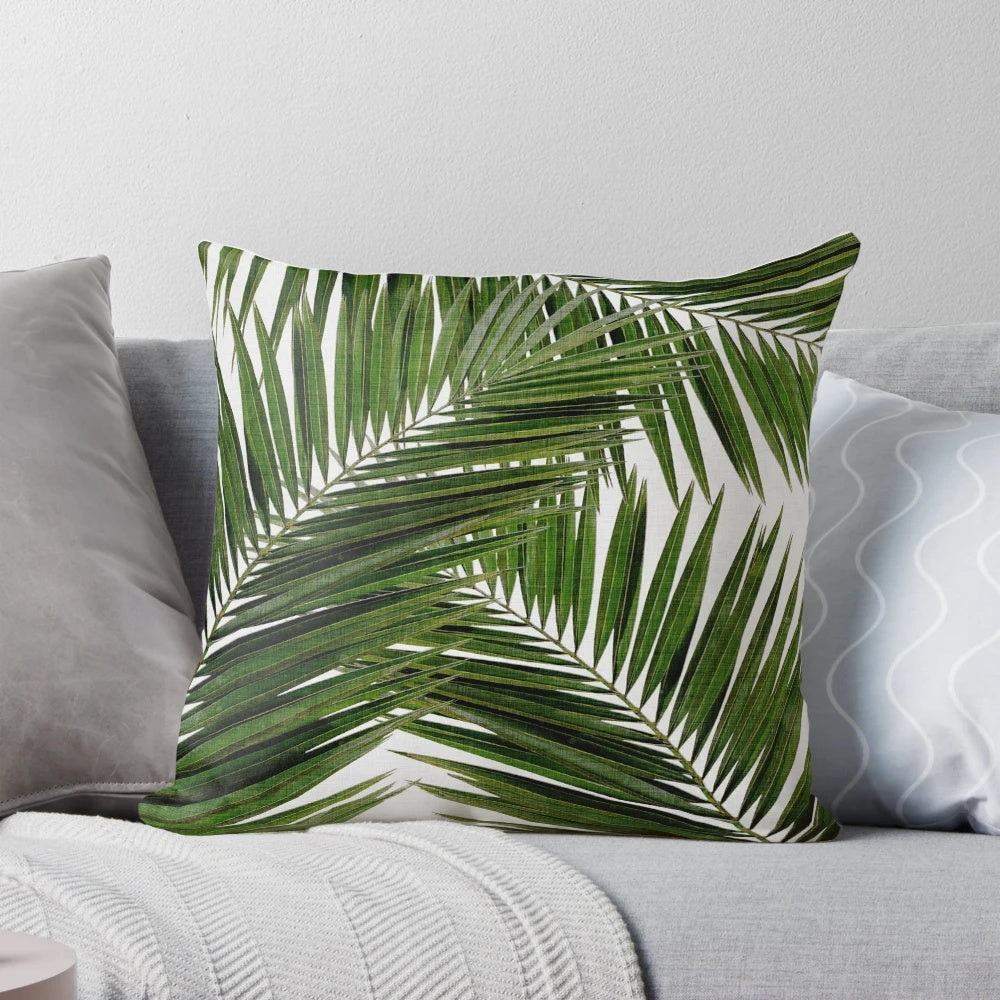 Palm leaf botanical wall art with dark green watercolor leaves in a modern, urban style