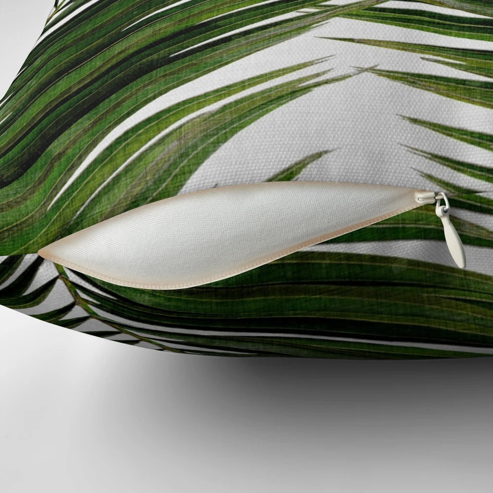 Palm leaf botanical wall art with dark green watercolor leaves in a modern, urban style