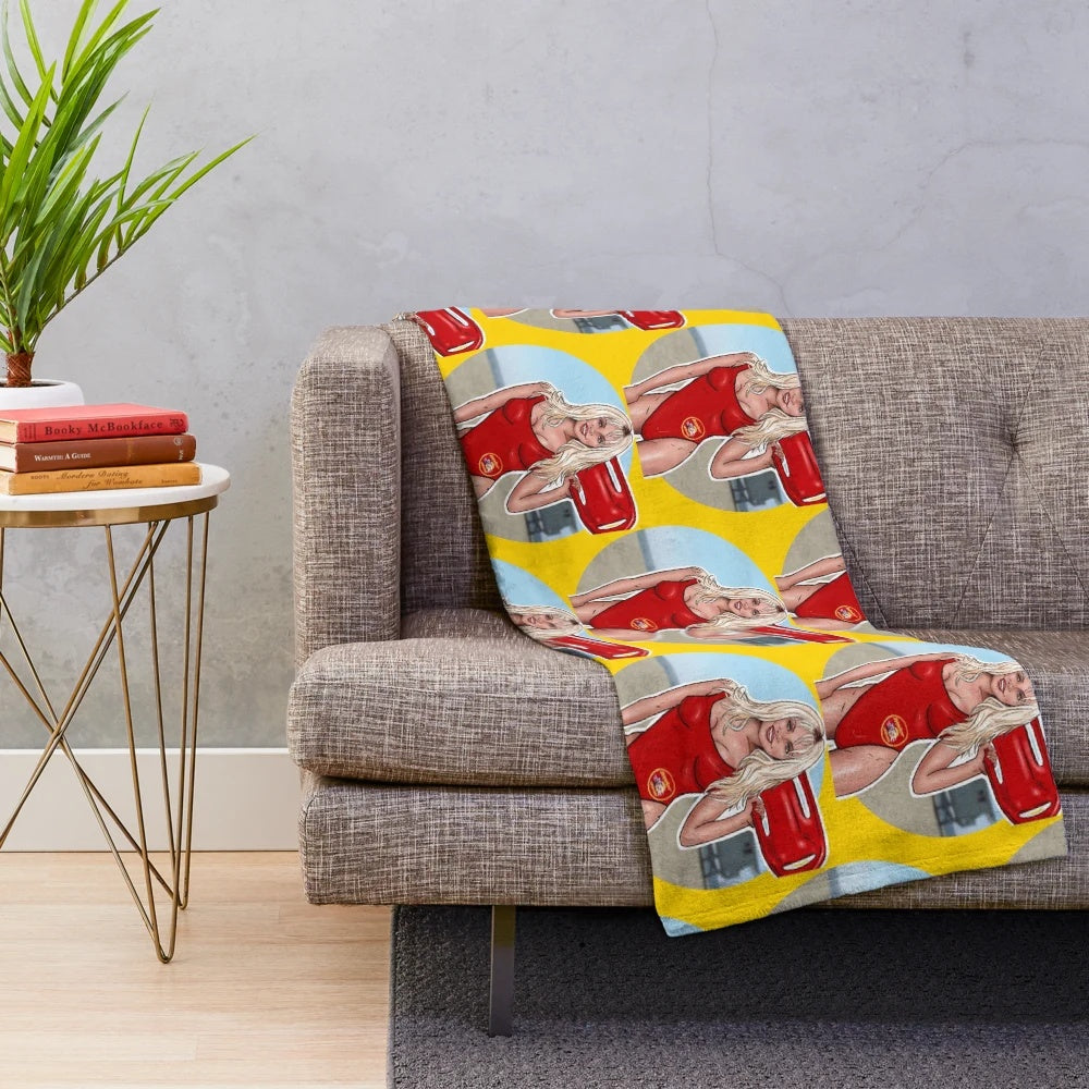 Pamela Anderson Baywatch Inspired Plush Blanket with Pop Culture Icon Imagery