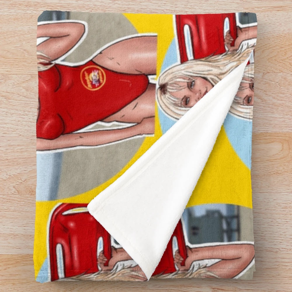 Pamela Anderson Baywatch Inspired Plush Blanket with Pop Culture Icon Imagery