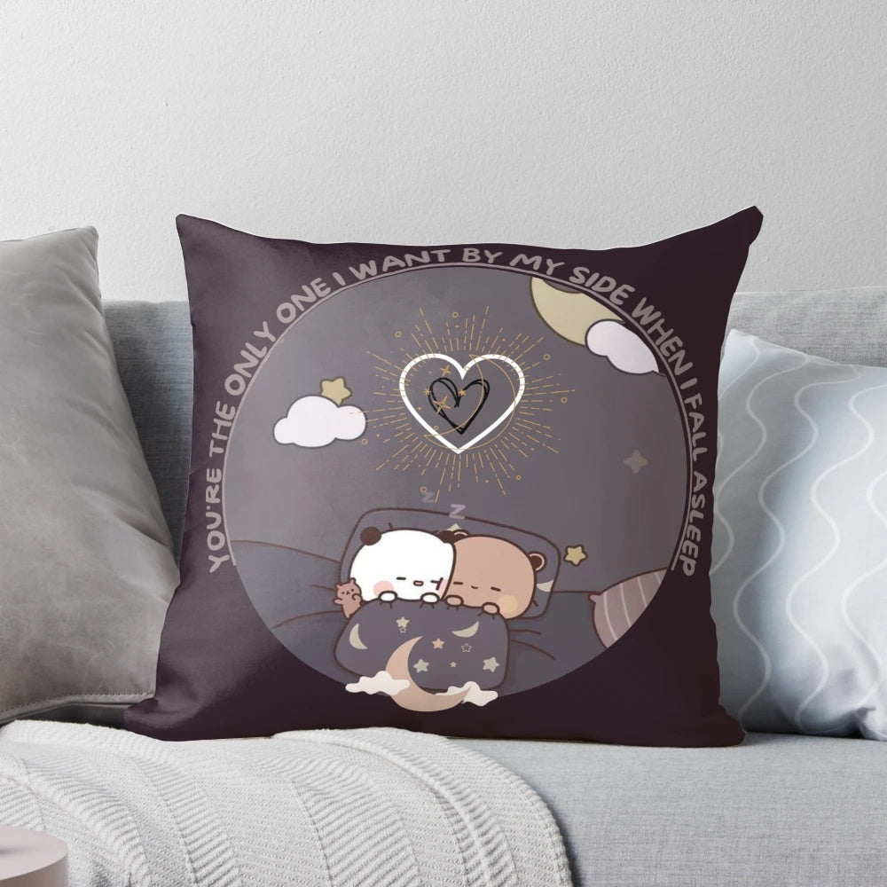Panda bear pillow with Bubu Dudu design, perfect for cuddling and comfort.