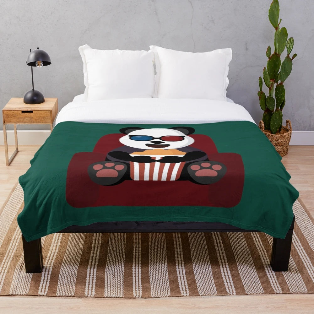 Panda plush blanket with cinema theme