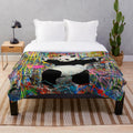 Panda pop art plush blanket with colorful graffiti-style design