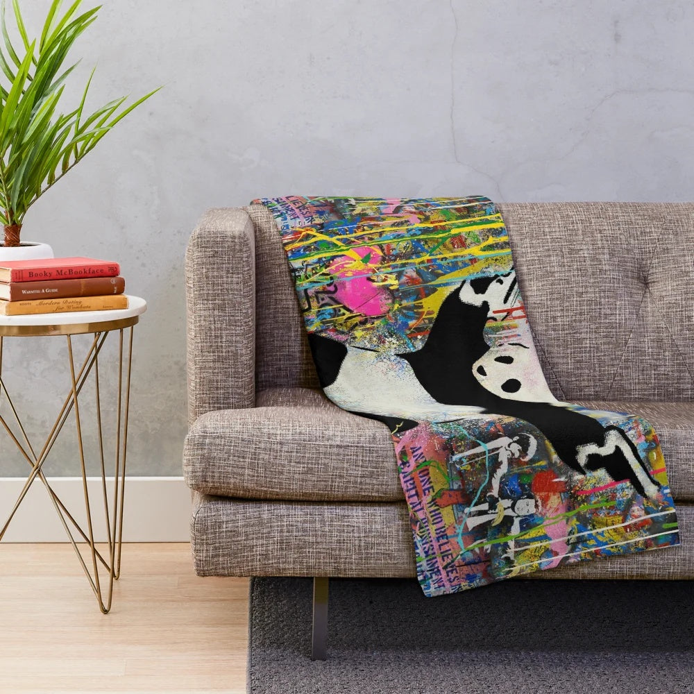 Panda pop art plush blanket with colorful graffiti-style design