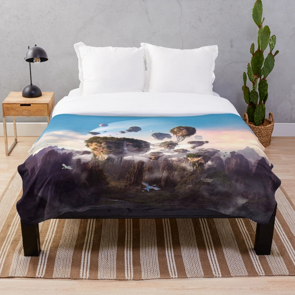 Pandora plush blanket featuring floating mountains and sky