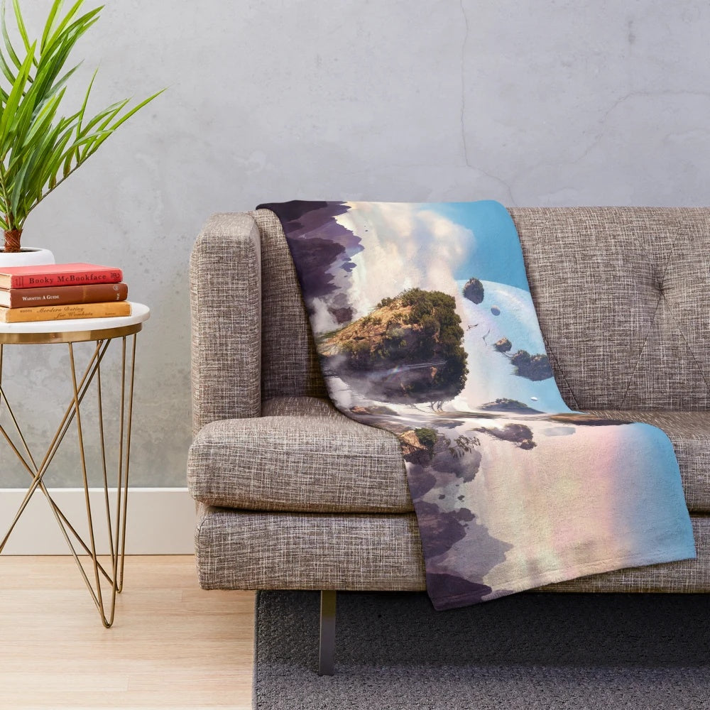 Pandora plush blanket featuring floating mountains and sky