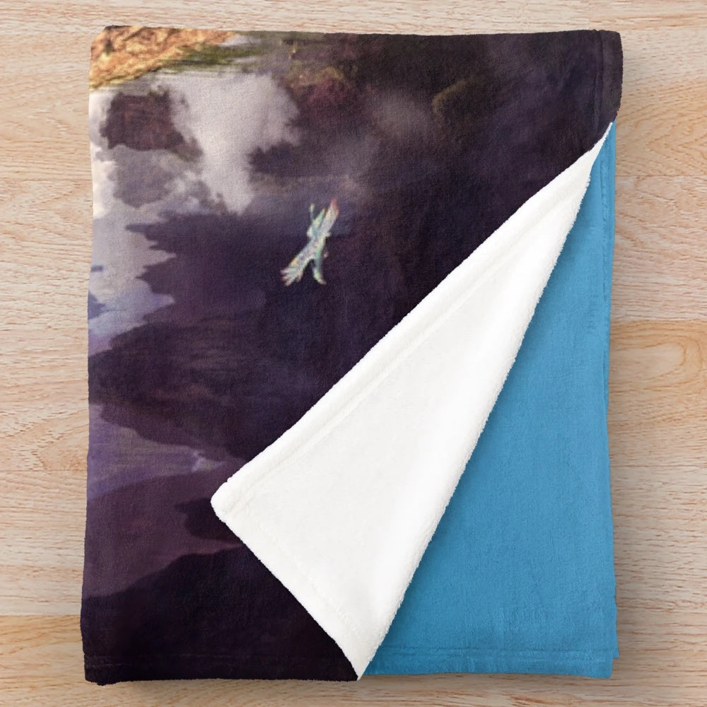 Pandora plush blanket featuring floating mountains and sky
