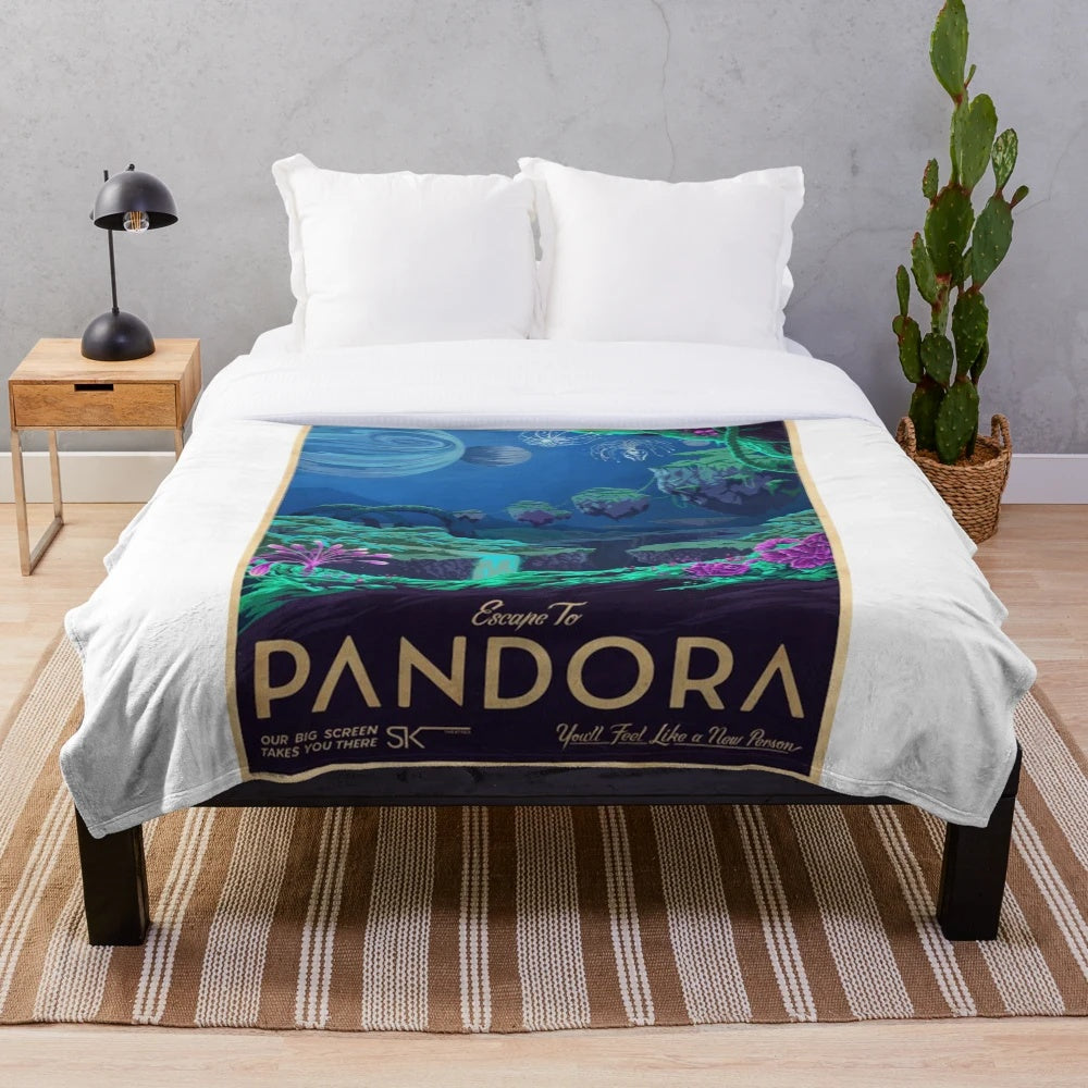 Pandora Inspired Plush Blanket featuring the iconic landscape and creatures of the alien world