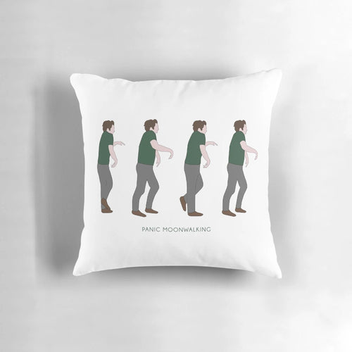 "New Girl panic moonwalking pillow featuring Nick Miller's famous dance move"