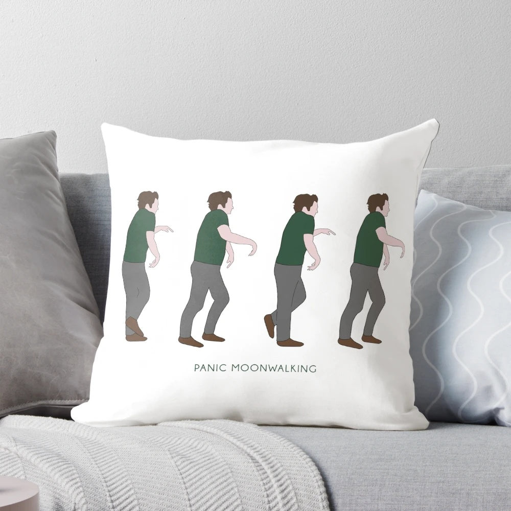 "New Girl panic moonwalking pillow featuring Nick Miller's famous dance move"