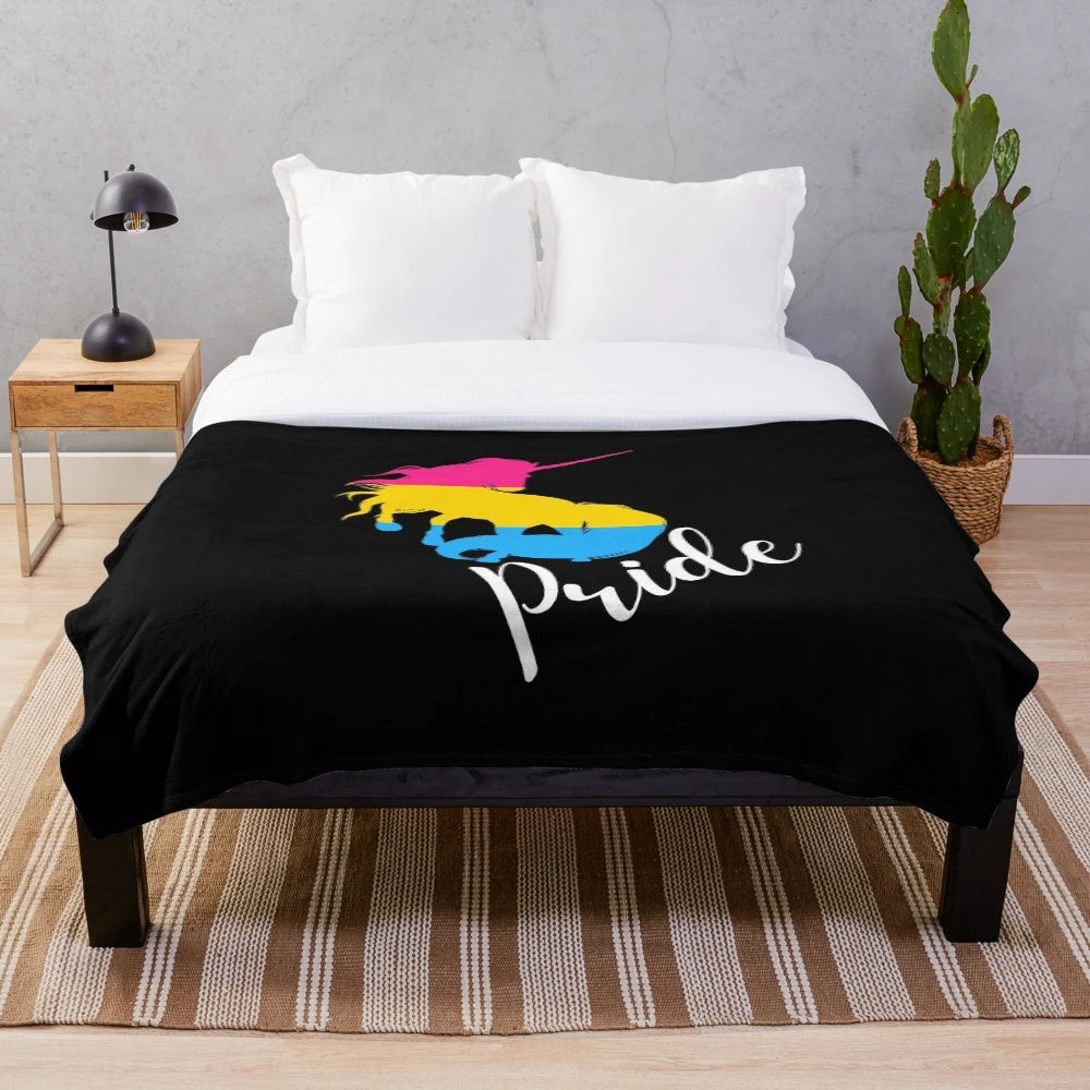 Pansexual pride plush blanket with magical unicorn design
