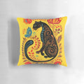 Colorful throw pillow featuring a panther and butterfly in a folkart style design