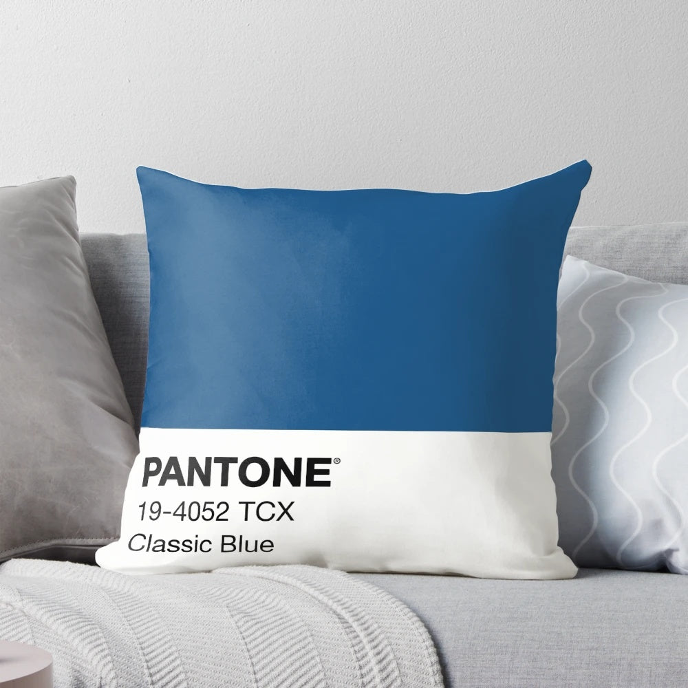 Pantone classic blue minimalist pillow with pink letters and numbers