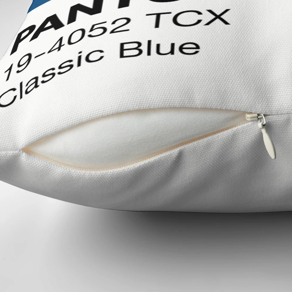 Pantone classic blue minimalist pillow with pink letters and numbers