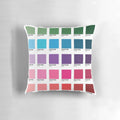 Colorful throw pillow featuring different shades of Pantone colors, perfect for graphic designers and home decor enthusiasts.