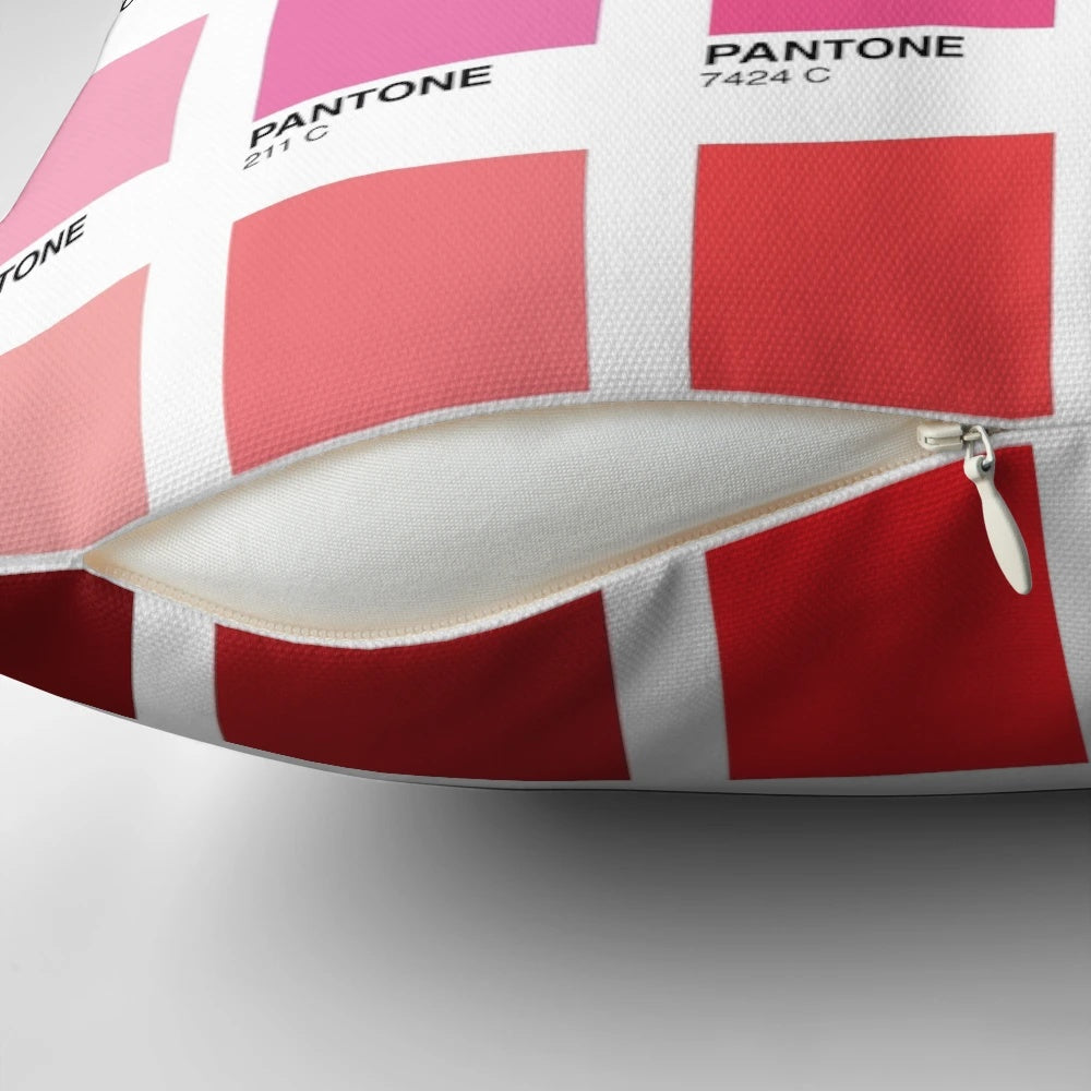 Colorful throw pillow featuring different shades of Pantone colors, perfect for graphic designers and home decor enthusiasts.