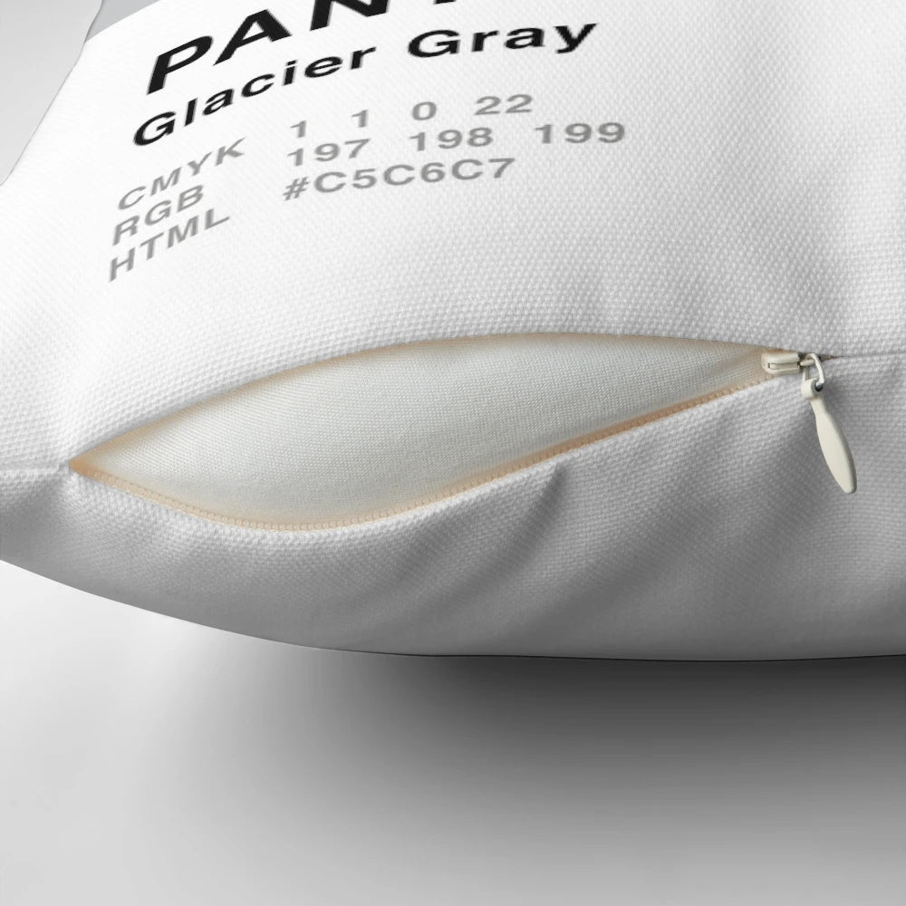 A simple and stylish Pantone gray pillow with a minimalist design, perfect for adding a touch of modern elegance to any office or home decor.