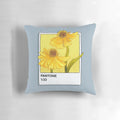 Pantone Helenium Flower Aesthetic Decorative Pillow featuring a botanical print design with yellow flowers