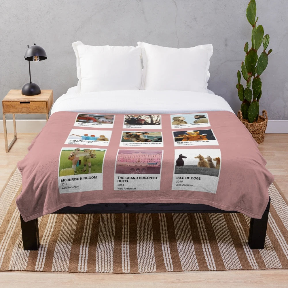 Pantone-Inspired Wes Anderson Plush Blanket with Vibrant Colors and Iconic Movie Imagery