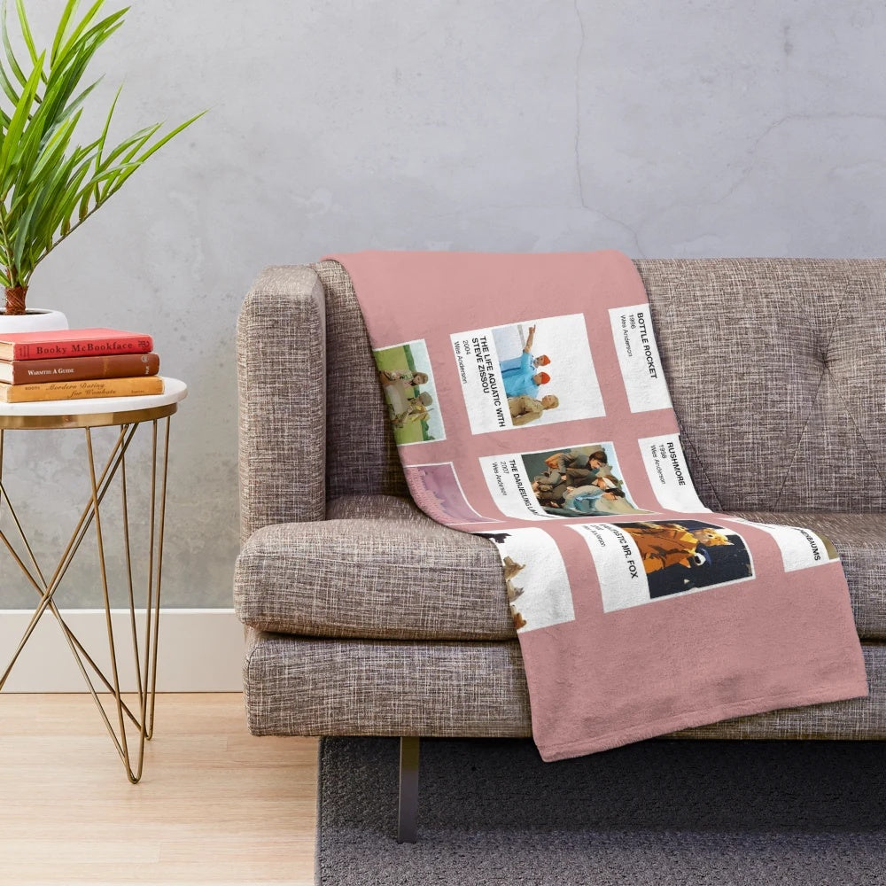 Pantone-Inspired Wes Anderson Plush Blanket with Vibrant Colors and Iconic Movie Imagery