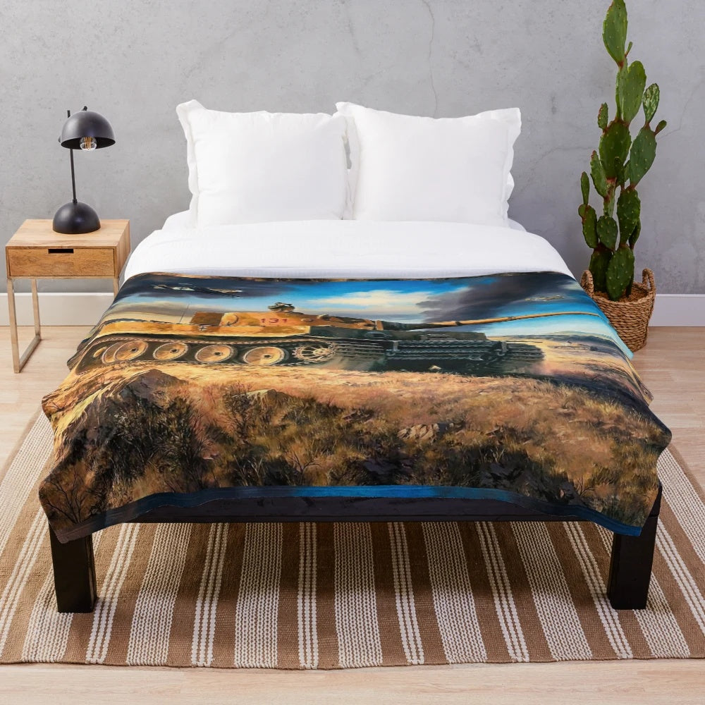 Panzer Tiger inspired plush blanket with military tank design