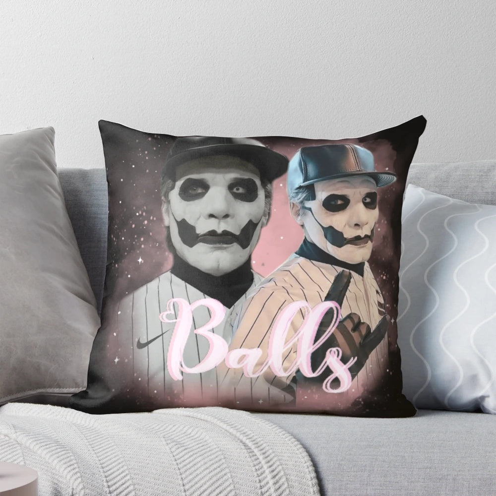 Pillow featuring Papa Emeritus IV and Cardinal Copia, the iconic characters from the band Ghost B.C.