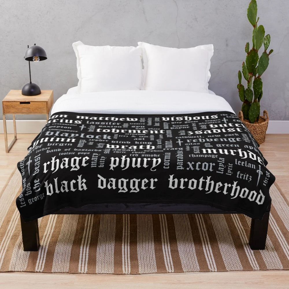 Black Dagger Brotherhood-inspired plush blanket with word cloud design