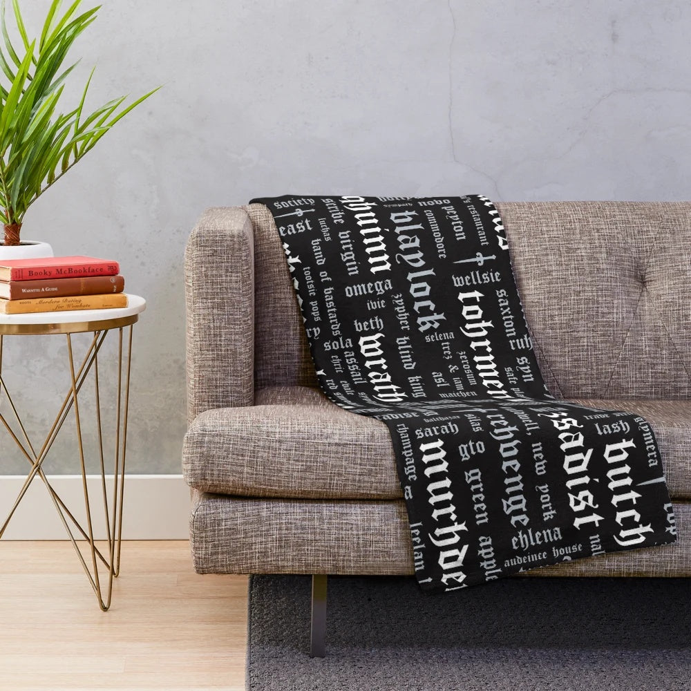 Black Dagger Brotherhood-inspired plush blanket with word cloud design