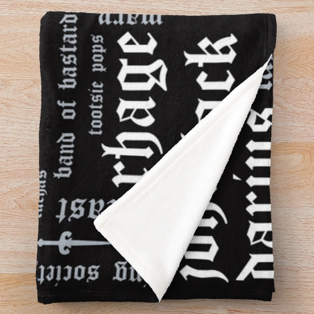 Black Dagger Brotherhood-inspired plush blanket with word cloud design