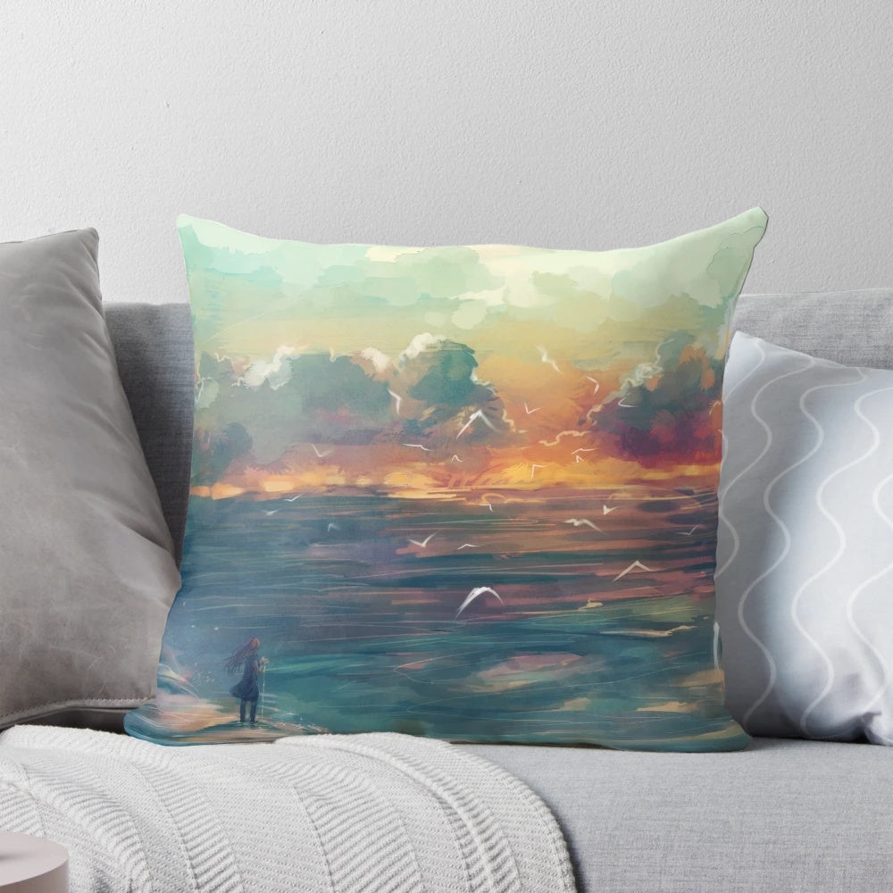 Parashi ocean sunset-inspired decorative throw pillow