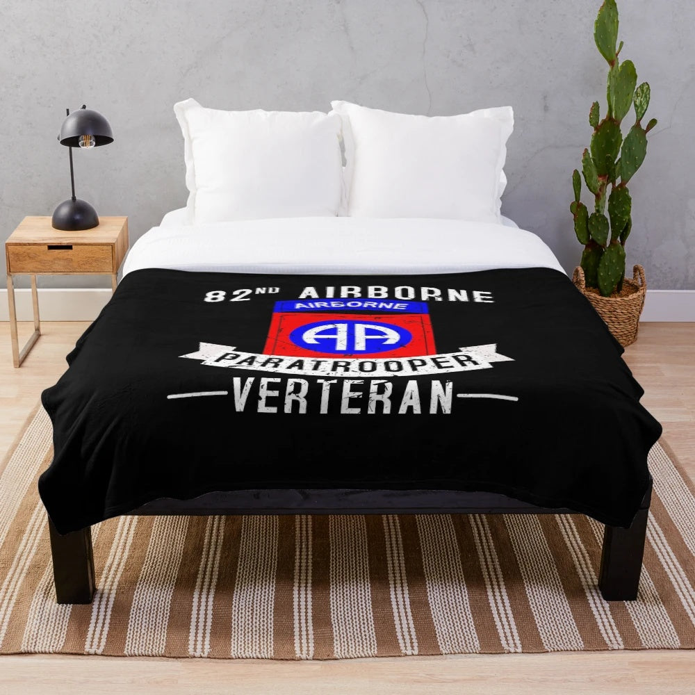 Paratrooper plush blanket with 82nd Airborne Division insignia