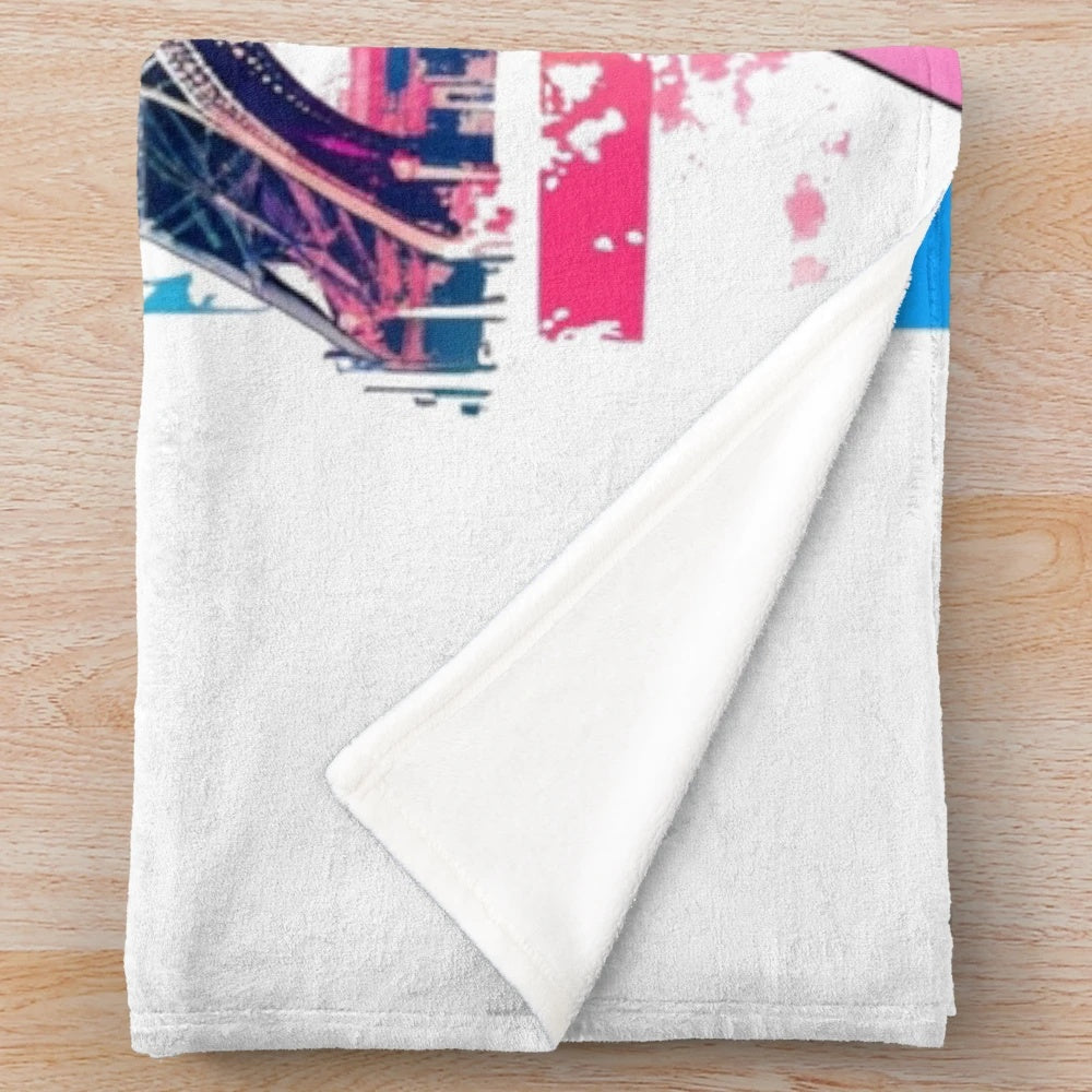 Parisian girl with Eiffel Tower plush blanket