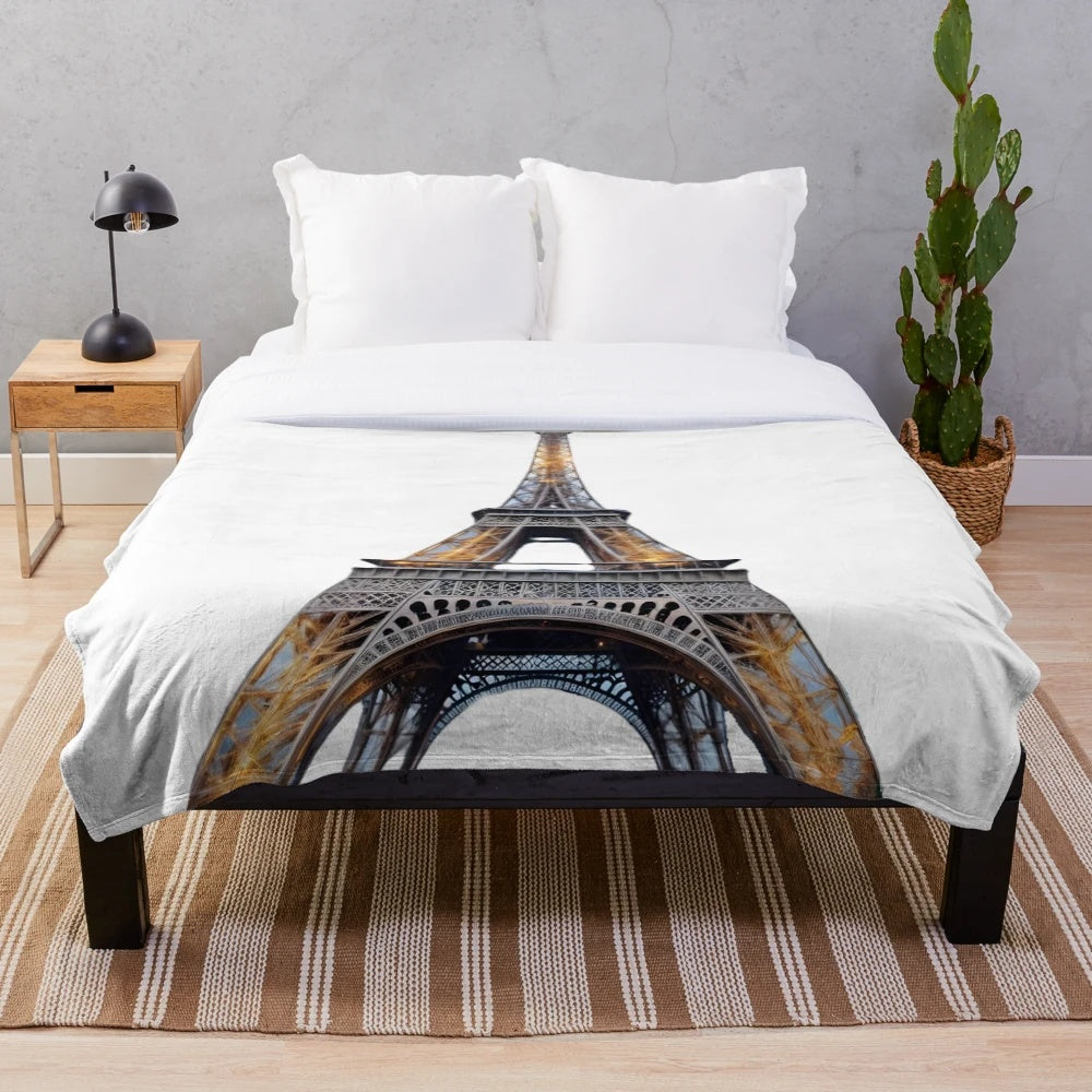 Eiffel Tower plush blanket featuring the iconic Paris landmark