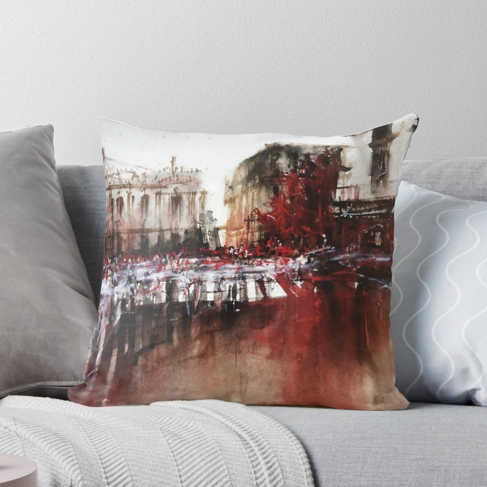 Vibrant watercolor painting of the iconic Opera Garnier in Paris, France, printed on a high-quality pillow.